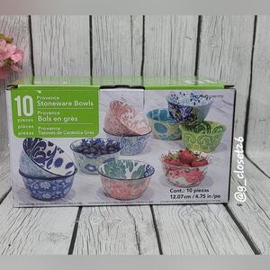 10-Piece Provence Stoneware Bowls - Floral Multicolor Set